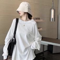 批发常规21支纯棉 /纯棉磨毛纯棉中长款<b class='q'>打底衫</b>女春秋插肩袖长袖T恤女