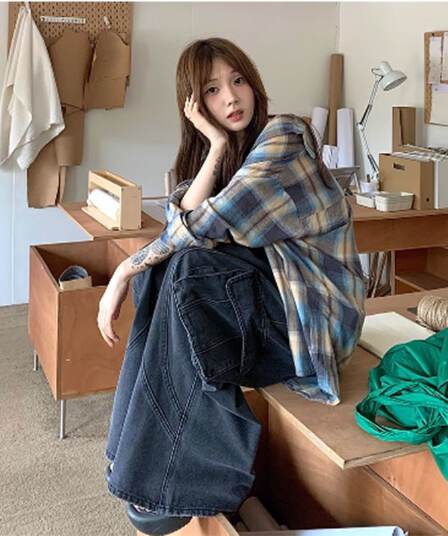 2026 이른 가을 아메리칸 느긋한 바람 격자 무늬 셔츠 여성 코트 가을 겨울철 셔츠 작은 키 긴팔 맨위