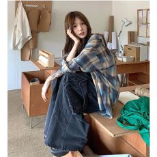批发2026初秋美式慵懒风格子衬衫<b class='q'>外套</b>女秋冬季衬衣小个子长袖上衣