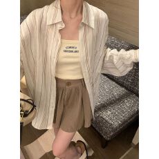 批发设计感条纹白衬衫女夏季防晒<b class='q'>外套</b>式上衣日韩系穿搭宽松显瘦衬衣潮