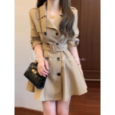 批发卡其色风衣外套女春秋季小个子收腰翻领西装外套韩版休闲气质大衣