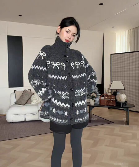 한 부서 겨울 아름다운 자이언트 잘 생긴 부드러운 연령 감소 품격 루즈핏 느긋한 고급 센스 공정한 섬 오프숄더 스웨터