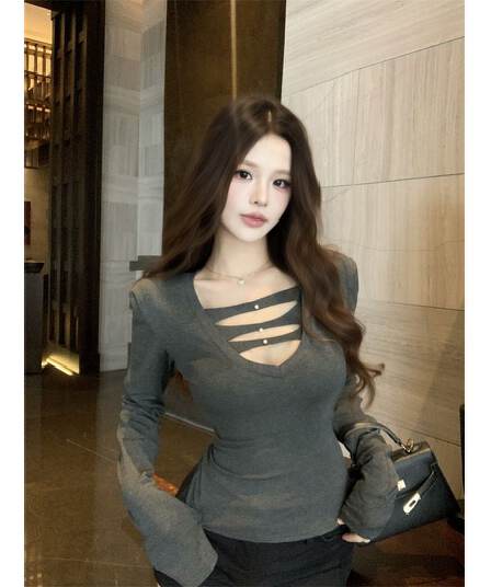 리브 De 플러시 가을 프랑스식 품격 몸매 가꾸기 긴팔 티셔츠 여성 섹시함 인사이드 가져 가라. 기본 셔츠 몸매 가꾸기 맨위
