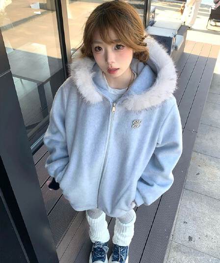 아메리칸 레트로 2026 높음 거리 모피 칼라 후드 오픈 가디건 후드티 여성 봄 가을 oversize 한 부서 느긋한 바람 재킷