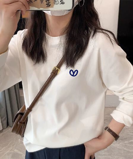 순면 이후 패키지 칼라 bm 조수 브랜드 인터넷 유명인 한국 스타일 하라주쿠 와이드 바람 소나무 맨위 캐주얼 프린트 연령 감소 긴팔 티셔츠 여성