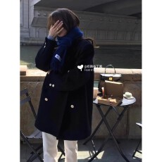 批发原版做法黑色呢子大衣女秋<b class='q'>冬</b>季新款毛呢加棉加厚外套小个子