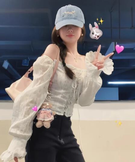 프랑스식 달콤함 레이스업 오프숄더 품격 작은 셔츠 맨위 여성 가을 고유 한 Chic 아름다운 긴팔 화이트 셔츠
