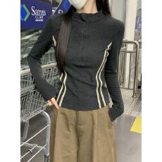 批发【原版品质】设计感杠条拉链立领长袖T恤女修身别致打底衫<b class='q'>上衣</b>