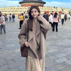 批发秋冬季新款呢子大衣女2026年小个子羊毛高级感毛呢外套宽松慵懒风