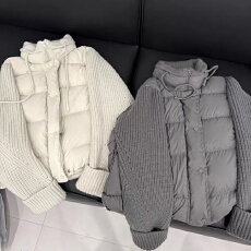 羽绒棉服女短款简约宽松大码2026拼接针织袖轻薄外套棉衣