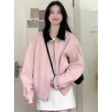 批发粉色翻领独特超好看外套女装2026新款秋冬美式复古<b class='q'>棒球</b>服休闲夹克