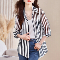 批发实拍<b class='q'>韩版</b>夏季新款女装翻领薄款防晒服基础款雪纺衫开衫衬衫衬衣