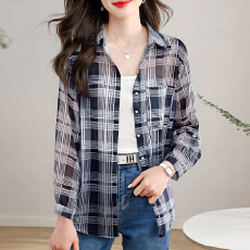 批发实拍<b class='q'>韩版</b>夏季新款女装翻领薄款防晒服基础款雪纺衫开衫衬衫衬衣