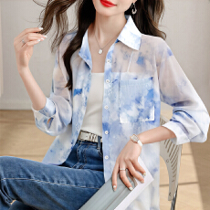 批发实拍<b class='q'>韩版</b>夏季新款女装翻领薄款防晒服基础款雪纺衫开衫衬衫衬衣