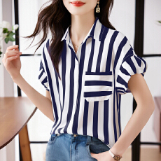 批发实拍洋气显瘦夏季新款女装短袖翻领纯色雪纺开衫衬衫打底衫衬衣