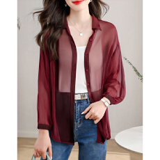 批发实拍韩版夏季<b class='q'>新款</b>女装翻领薄款防晒服基础款<b class='q'>雪纺衫</b>开衫衬衫衬衣