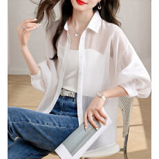 批发实拍韩版夏季<b class='q'>新款</b>女装翻领薄款防晒服基础款<b class='q'>雪纺衫</b>开衫衬衫衬衣
