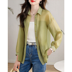 批发实拍韩版夏季<b class='q'>新款</b>女装翻领薄款防晒服基础款<b class='q'>雪纺衫</b>开衫衬衫衬衣