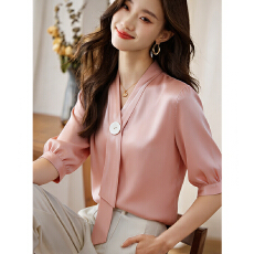 批发实拍雪纺衫衬衫女夏装新款短袖<b class='q'>打底衫</b>小衫<b class='q'>韩版</b>系带上衣服潮