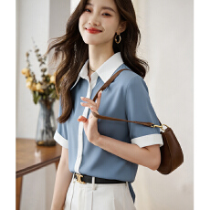 批发实拍夏季新款女装显瘦短袖衬衣雪纺衫上衣衬衫翻领衬衫小衫打底衫