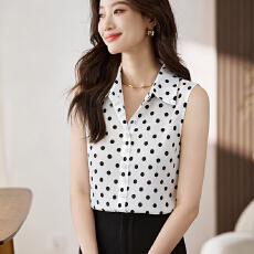批发实拍洋气夏季黑白点坎肩背心女外穿衬衫无袖雪纺打底衫内搭上衣