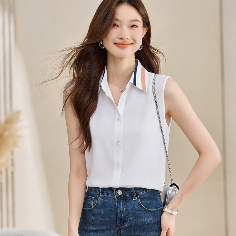 실사 외국 가스 여름 비즈니스웨어 어깨 조끼 여성 외출용 셔츠 민소매 쉬폰 인사이드 잡아라. 의류 기본 셔츠