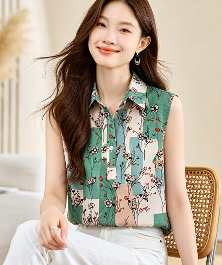 실사 외국 가스 여름 꽃무늬 어깨 통기성 조끼 여성 외출용 셔츠 민소매 쉬폰 인사이드 잡아라. 의류 기본 셔츠