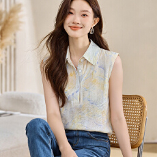 批发实拍洋气夏季花色坎肩透气背心女外穿衬衫无袖<b class='q'>雪纺</b>内搭上衣<b class='q'>打底衫</b>