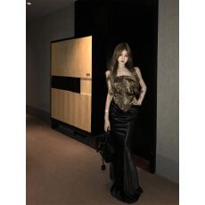 批发实拍实价辣妹小野猫不规则豹纹抹胸<b class='q'>吊带</b><b class='q'>背心</b><b class='q'>时尚</b>鱼尾包臀裙两件套