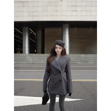 批发实拍实价沙漏腰羊毛西装毛呢外套<b class='q'>女</b>冬季翻领高级感中长款呢子大衣