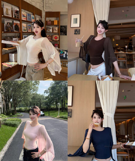 실사 정가 문단 그림자 소매 맨위 한 단어 대 네클라인 프로 피부 통기성 쇼트 스타일 나팔 소매 티셔츠 여성 여름