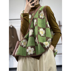 批发2025秋冬新款圆领<b class='q'>背心</b>针织马甲女花朵<b class='q'>图案</b>针织毛衣马甲女