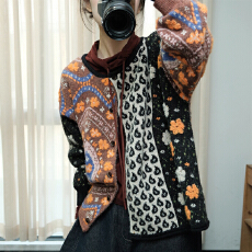 批发<b class='q'>秋</b>冬新款文艺圆领单排扣气质提花百搭减龄针织开衫外套