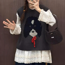 批发冬上新森系卡通图案百搭显瘦叠穿针织背心马甲可爱慵懒风大码女装