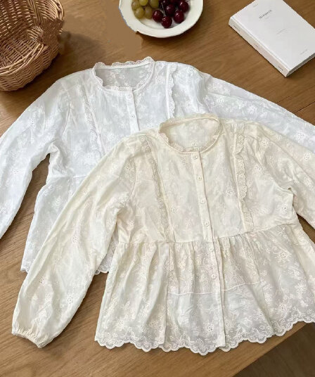 재고 있음 한 부서 낭만주의 달콤한 스타일 레이스 조각 자수 자수 셔츠 패션 불규칙 디자인 센스 맨위