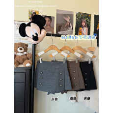 批发实拍实价2025<b class='q'>韩版</b>秋冬<b class='q'>韩版</b>气质双排扣毛呢半身裙裤高腰短裙裤子女