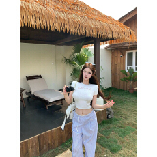 批发实拍实价烫钻波点T恤<b class='q'>修身</b>短款打底衫条纹直筒休闲<b class='q'>裤</b>松紧腰阔腿<b class='q'>裤</b>