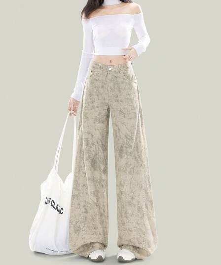 2026 봄 새로운 아메리칸 홀치기 염색 루즈핏 와이드 레깅스 바지 빅 사이즈 하이웨이스트 다용도 슬림해 보이는 스트레이트 와이드 레그 팬츠