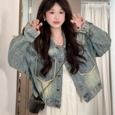 批发小个子韩系巨好看蓝色正肩牛仔外套女士2026新款<b class='q'>百搭</b>通勤夹克开衫