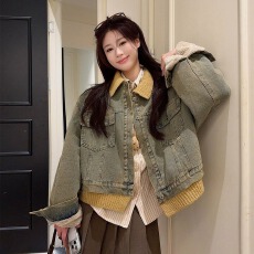 批发加绒加厚牛仔<b class='q'>外套</b>女秋冬季设计感小众慵懒风百搭时尚保暖<b class='q'>夹克</b>上衣