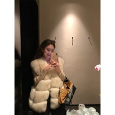 批发北麋 首尔街巷 进口环保狐狸毛年轻款中<b class='q'>长款</b>皮草<b class='q'>马甲</b>女新款大衣冬