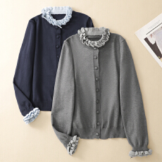 批发实拍2026年春季新款<b class='q'>甜美</b>小个子毛衣法式双木耳边拼接针织衫女