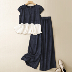 批发<b class='q'>实拍</b>2026夏季新款时尚套<b class='q'>装</b>休闲短袖衬衫上衣高腰九分阔腿<b class='q'>裤</b><b class='q'>两件套</b>