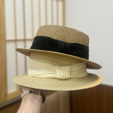 2026草编遮阳防晒帽子女夏季法式复古缎带平顶礼帽海边度假沙滩帽