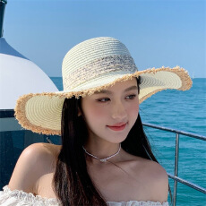 碎花丝带草帽女夏季海边2026新款法式蝴蝶结时尚大帽檐遮阳防晒帽