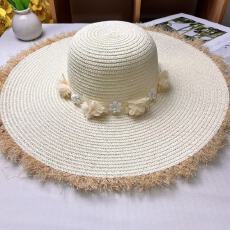 花环拉菲草帽手工编织菊花帽子女夏季出游度假百搭大檐防晒沙滩帽