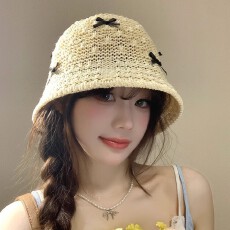 批发防晒帽春夏季女蝴蝶结<b class='q'>甜美</b><b class='q'>可爱</b>渔夫帽出游度假海边编织草帽遮阳帽