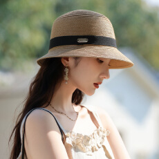 批发2025日系新款帽子女遮阳防晒帽夏天太阳帽拉菲草帽户外出行显脸小