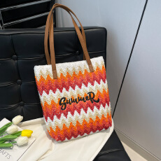 批发2026夏季新款波浪条纹草编腋下包编织沙滩百搭休闲单肩包包女跨境