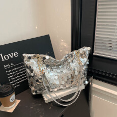 批发时尚亮片单肩包大容量时尚通勤托特包小众韩系简约百搭链条女包